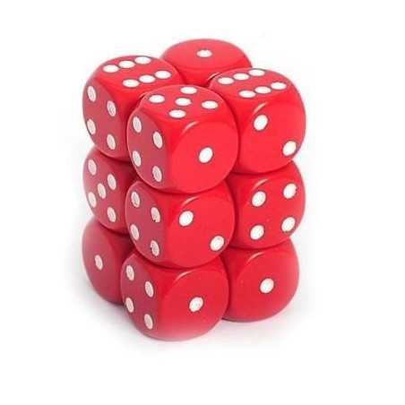 SET DE 12 DADOS D6 16MM OPACOS ROJO C/BLANCO
