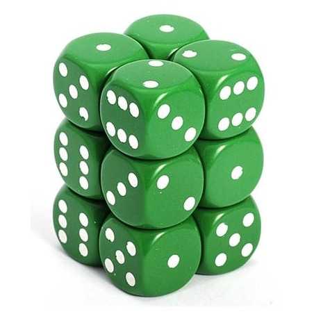 SET DE 12 DADOS D6 16MM OPACOS VERDE C/BLANCO