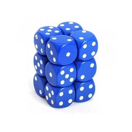 SET DE 12 DADOS D6 16MM OPACOS AZUL C/BLANCO