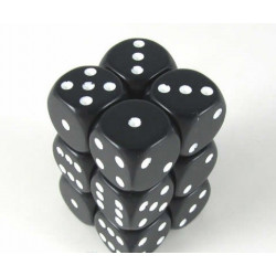 SET DE 12 DADOS D6 16MM OPACOS NEGRO C/BLANCO