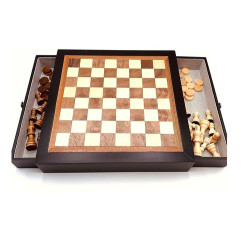 SET LACADO DE AJEDREZ Y DAMAS CON CAJON