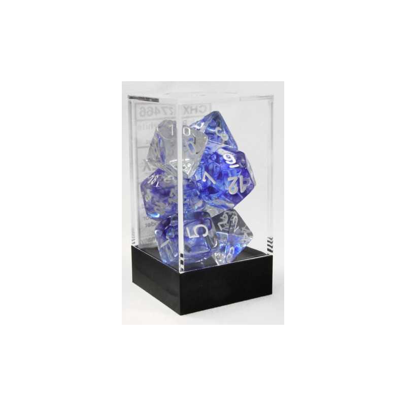 SET DE 7 DADOS NEBULA AZUL OSCURO C/BLANCO