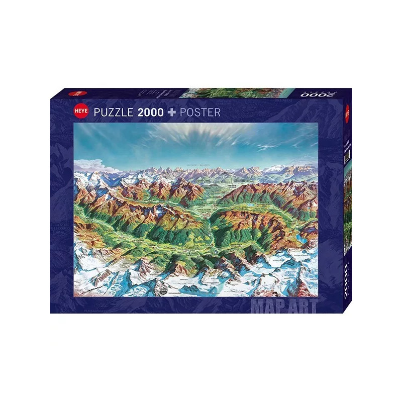 Puzzle 2000 pzs. Map Art, Alpine Mountain World