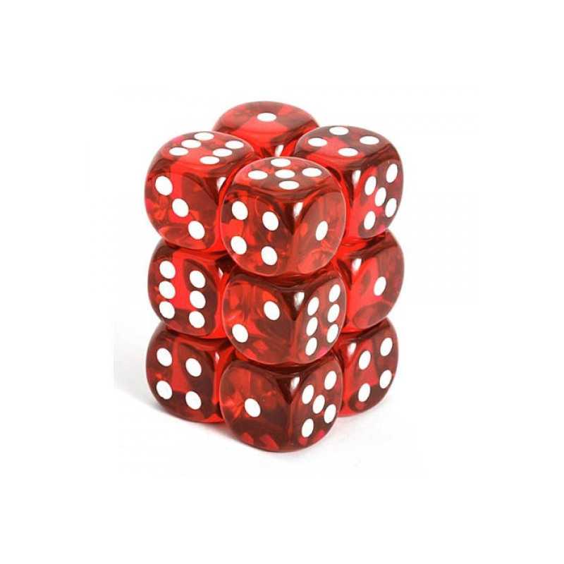 SET DE 12 DADOS TRASLUCIDOS ROJO C/BLANCO