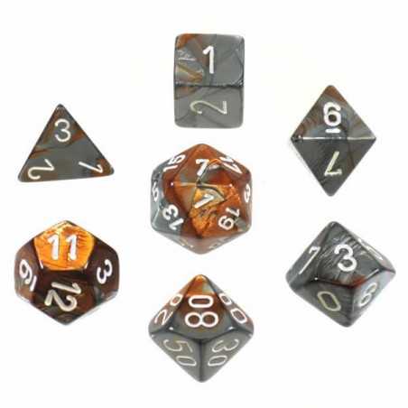 SET DE 7 DADOS GEMINI COBRE-ACERO C/BLANCO