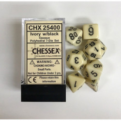 SET DE 7 DADOS OPACOS MARFIL C/NEGRO