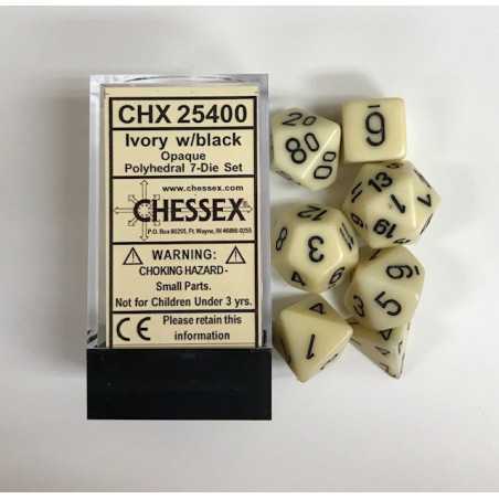 SET DE 7 DADOS OPACOS MARFIL C/NEGRO