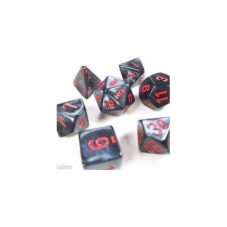 SET DE 7 DADOS VELVET NEGRO C/ROJO