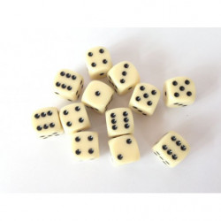 SET DE 12 DADOS D6 16MM OPACOS MARFIL C/NEGRO