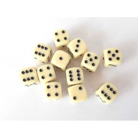 SET DE 12 DADOS D6 16MM OPACOS MARFIL C/NEGRO