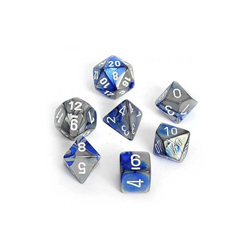 SET DE 7 DADOS GEMINI AZUL-ACERO C/BLANCO