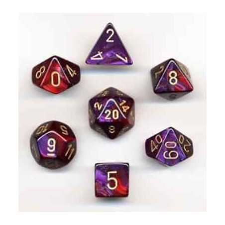 SET DE 7 DADOS GEMINI PURPURA-ROJO C/DORADO