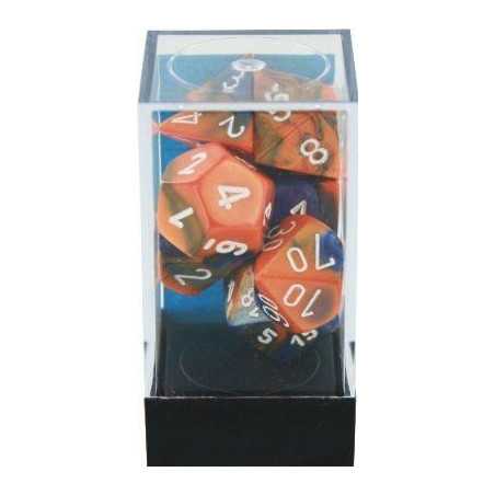 SET DE 7 DADOS GEMINI AZUL-NARANJA C/BLANCO