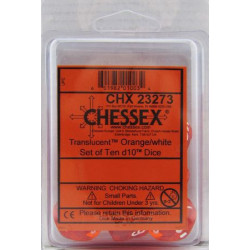 SET DE 10 DADOS D10 TRASLUCIDOS NARANJA C/BLANCO