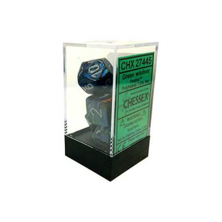 SET DE 7 DADOS FESTIVE VERDE C/PLATA