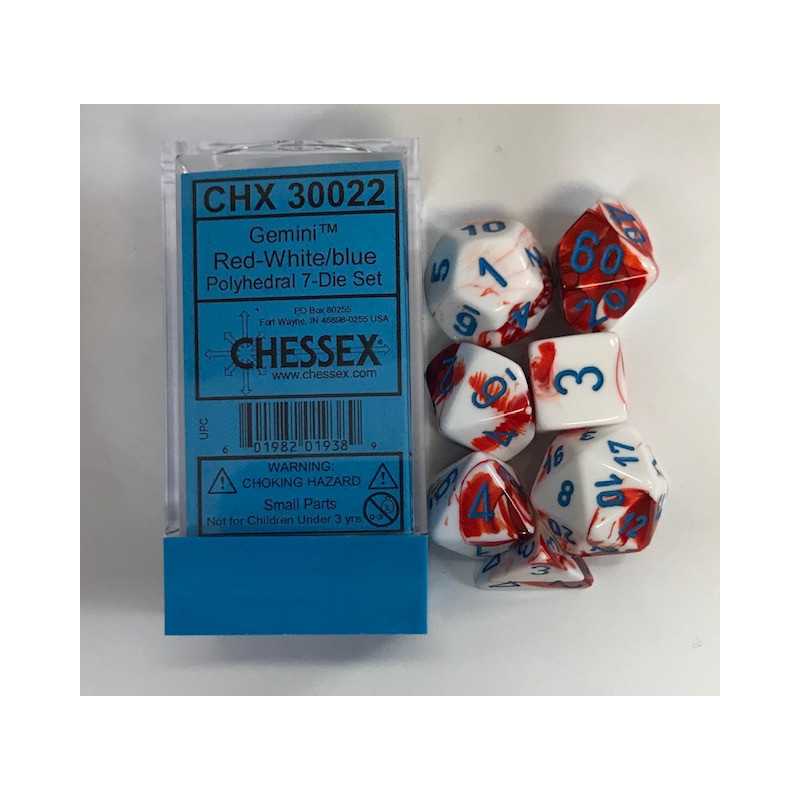 SET DE 7 DADOS LAB DICE GEMINI ROJO-BLANCO C/AZUL