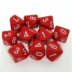 SET DE 10 DADOS D10 OPACOS ROJO C/BLANCO