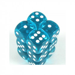 SET DE 12 DADOS TRASLUCIDOS TEAL C/BLANCO