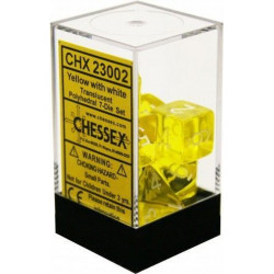 SET DE 7 DADOS TRASLUCIDOS AMARILLO C/BLANCO