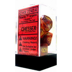 SET DE 7 DADOS SCARAB ESCARLATA C/DORADO