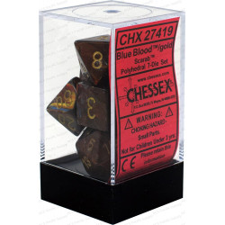 SET DE 7 DADOS SCARAB BLUE BLOOD C/DORADO