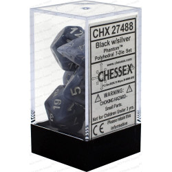 SET DE 7 DADOS PHANTOM NEGRO AZULADO C/PLATA