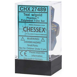 SET DE 7 DADOS PHANTOM TEAL C/DORADO