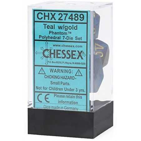 SET DE 7 DADOS PHANTOM TEAL C/DORADO