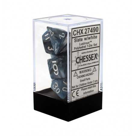 SET DE 7 DADOS LUSTROUS GRIS PIZARRA C/BLANCO