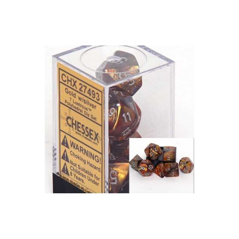 SET DE 7 DADOS LUSTROUS DORADO C/PLATA