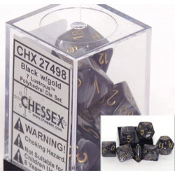 SET DE 7 DADOS LUSTROUS NEGRO C/DORADO