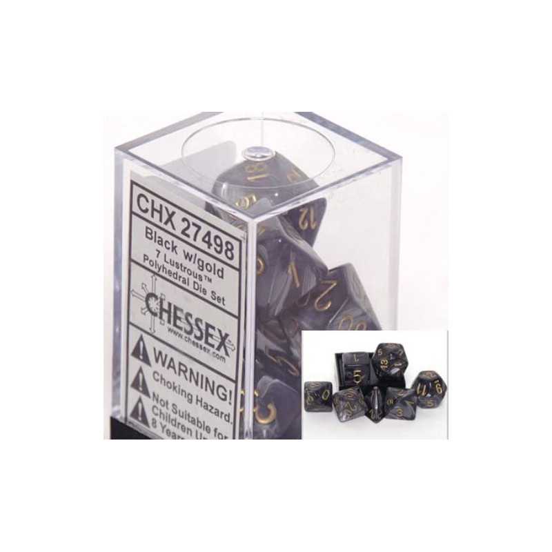 SET DE 7 DADOS LUSTROUS NEGRO C/DORADO