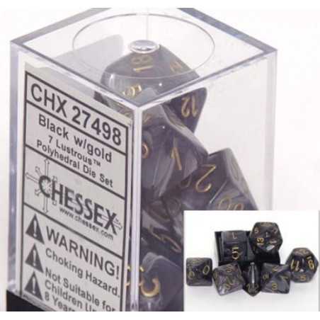 SET DE 7 DADOS LUSTROUS NEGRO C/DORADO