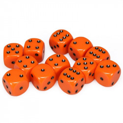 SET DE 12 DADOS D6 16MM OPACOS NARANJA C/NEGRO