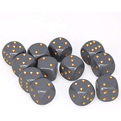 SET DE 12 DADOS D6 16MM OPACOS GRIS C/COBRE
