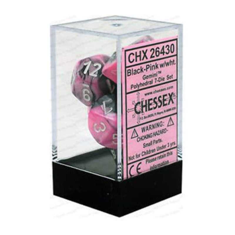 SET DE 7 DADOS GEMINI NEGRO-ROSADO C/BLANCO