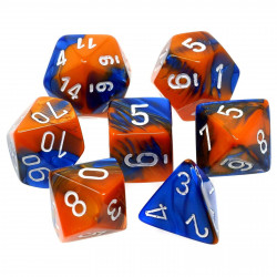 SET DE 7 DADOS GEMINI AZUL-NARANJA C/BLANCO