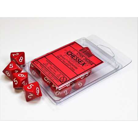 SET DE 10 DADOS D10 OPACOS ROJO C/BLANCO