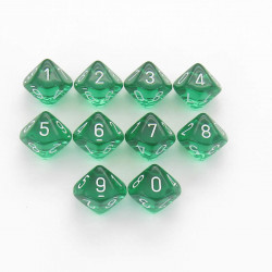 SET DE 10 DADOS D10 TRASLUCIDOS VERDE C/BLANCO