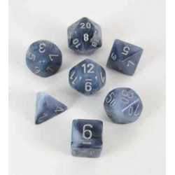 SET DE 7 DADOS PHANTOM NEGRO AZULADO C/PLATA