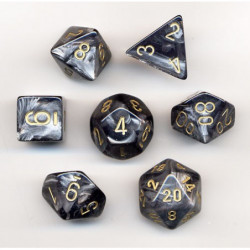 SET DE 7 DADOS LUSTROUS NEGRO C/DORADO
