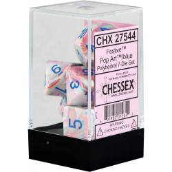 SET DE 7 DADOS FESTIVE POP ART C/AZUL