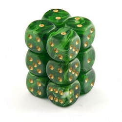 SET DE 12 DADOS d6 16MM VORTEX VERDE C/DORADO