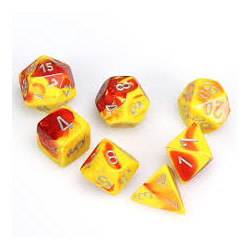 SET DE 7 DADOS GEMINI ROJO-AMARILLO C/PLATA
