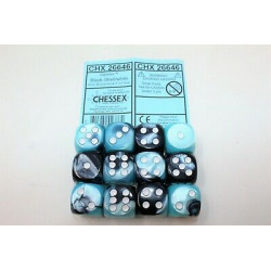 SET DE 12 DADOS D6 16MM GEMINI CONCHA NEGRA C/BLANCO