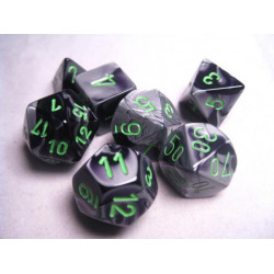 SET DE 7 DADOS GEMINI NEGRO-GRIS C/VERDE