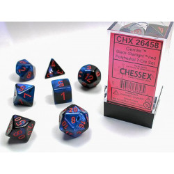 SET DE 7 DADOS GEMINI NEGRO-LUZ DE ESTRELLA C/ROJO