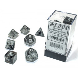 SET DE 7 DADOS BOREALIS HUMO LUMINOSO C/PLATA
