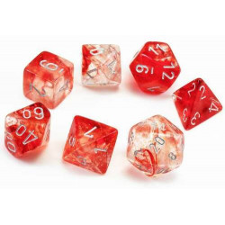 SET DE 7 DADOS NEBULA ROJO C/ PLATA BRILLANTE