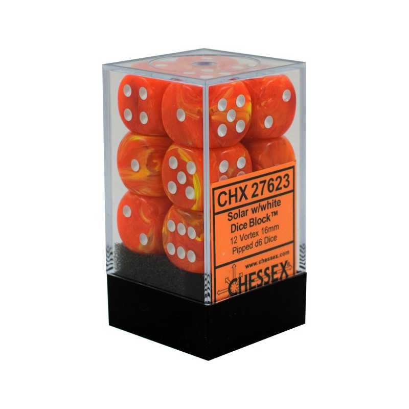 SET DE 12 DADOS D6 16MM VORTEX SOLAR C/BLANCO